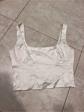 Wilfred Ivory Satin Square-Neck Crop Top